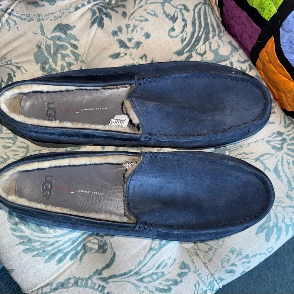 Ugg Slip-on Shoes Loafers Leather Shearling 14 Blue